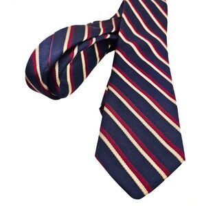 Corniche Necktie Mens Navy‎ Blue Red Striped Silk Classic Business Formal